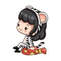 Cartoon girl in tiger costume for chinese or japanese new year 2022.